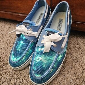 Sperry Blue Sequin Boat Shoes Size 8.5